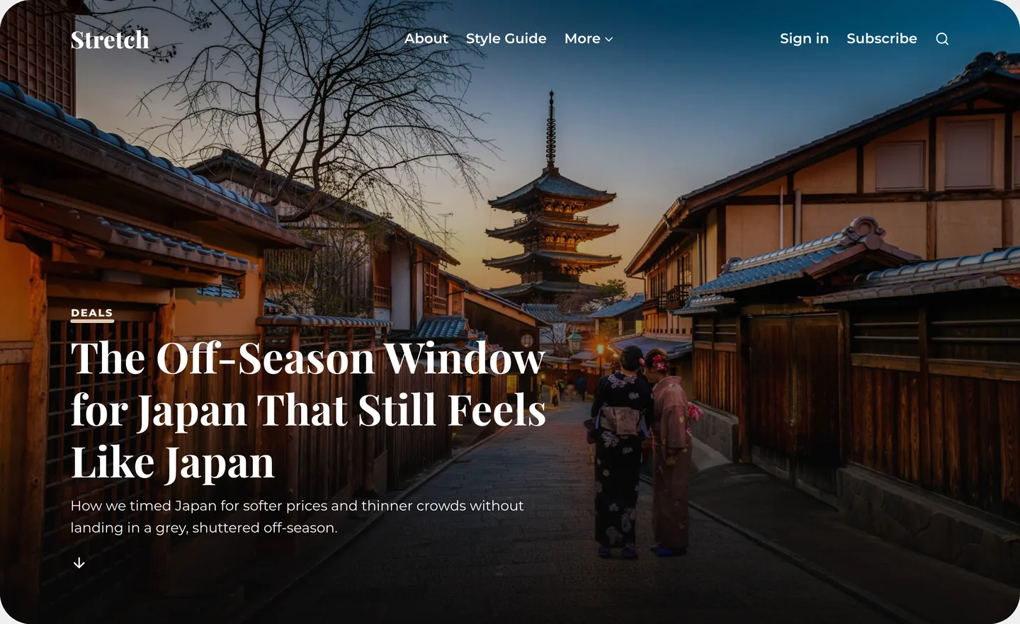A post opening with a full-screen photo of a Kyoto street