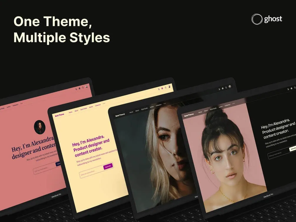 Bold Ghost theme homepage preview by Eduardo Gomez