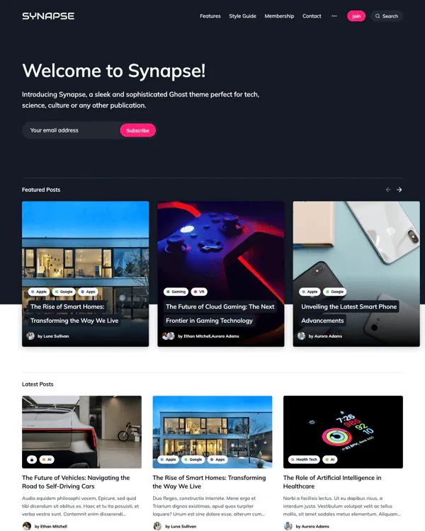 Synapse Ghost theme homepage preview by Layered Craft