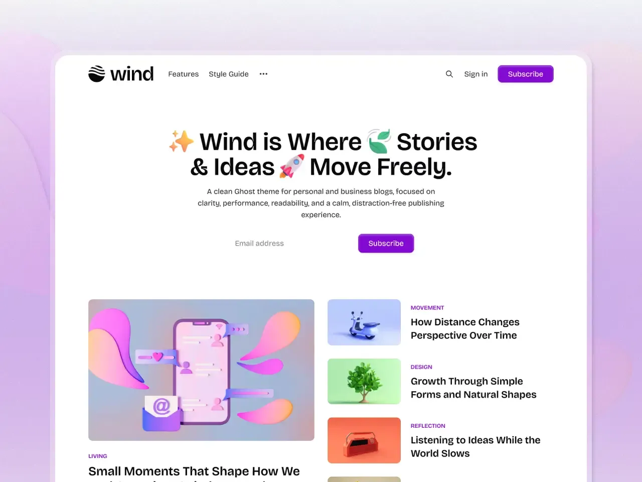 Wind Ghost theme homepage preview by Pina Themes