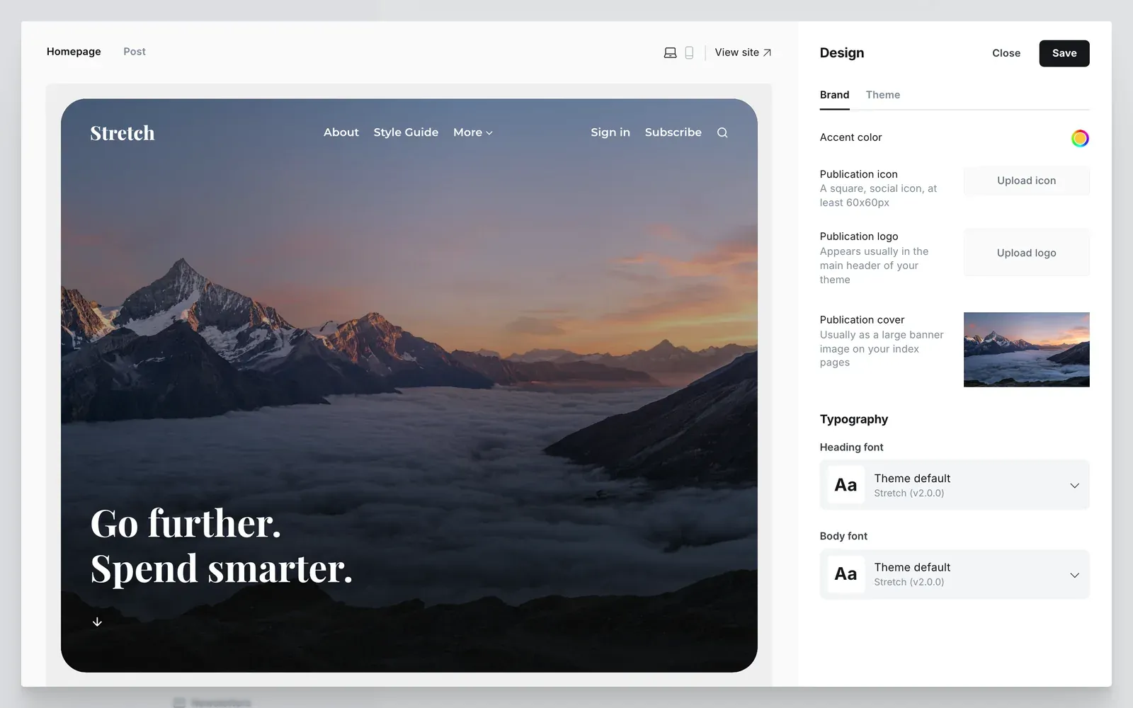 The Brand tab in Settings → Design & branding → Customize.