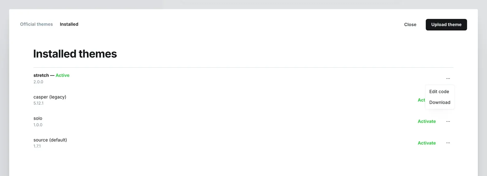 The Installed tab. Click ⋯ next to Stretch, then Download, to keep a backup.