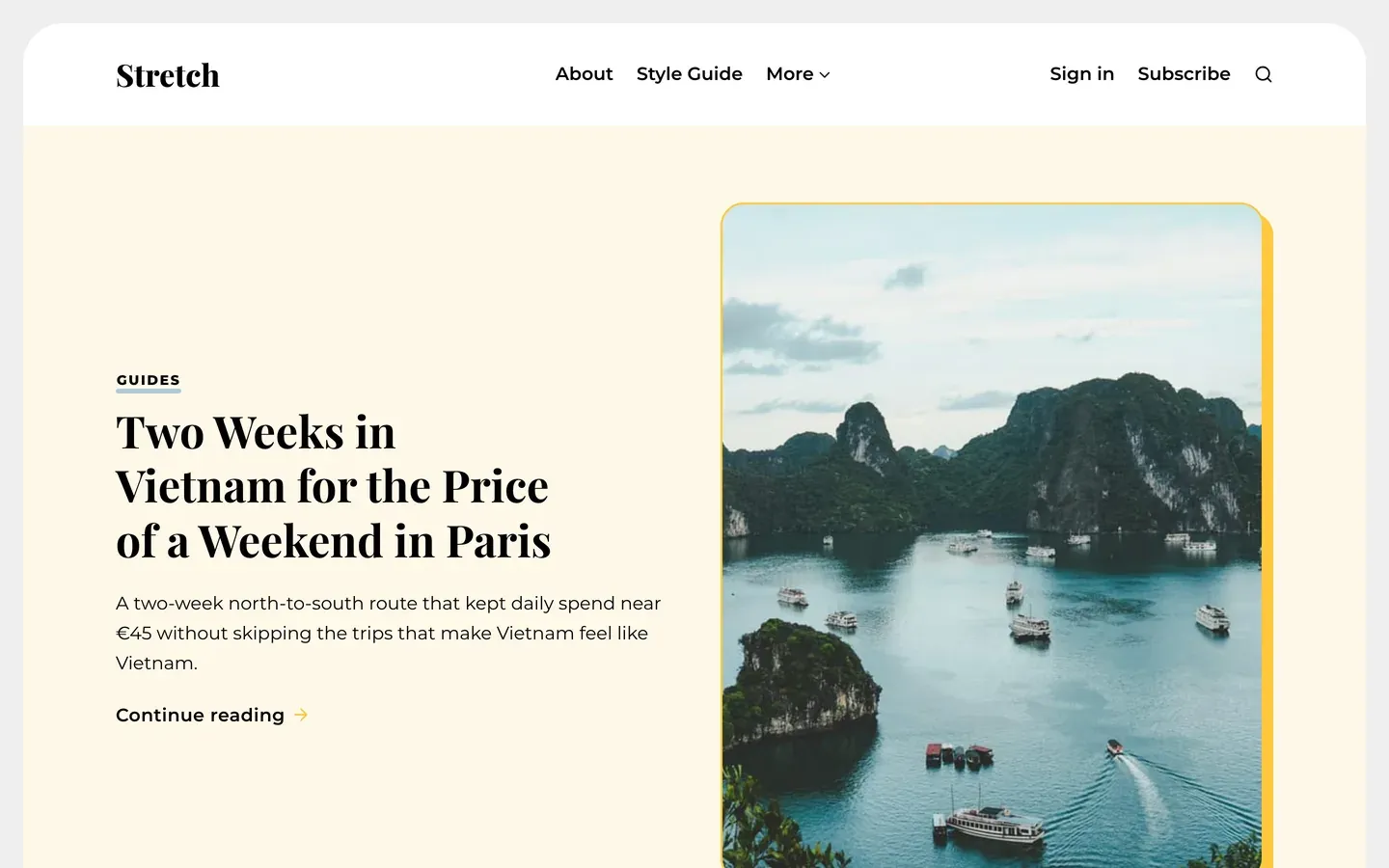 Hero style: None. The page starts with your featured post and feed.