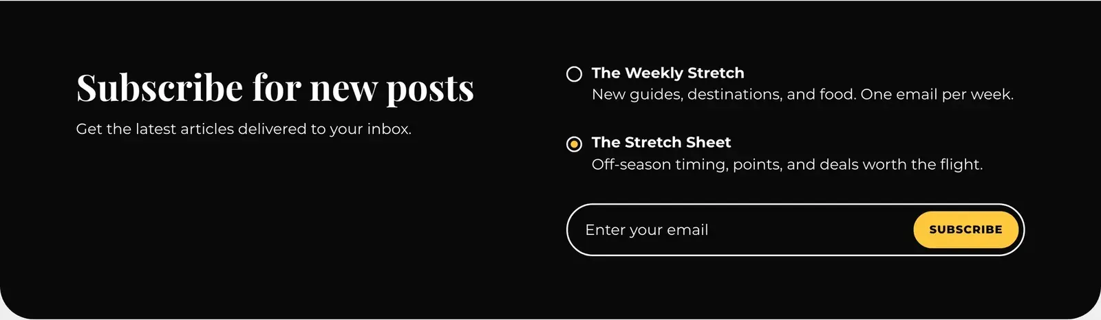 The subscribe band. Readers can pick which newsletters they want.