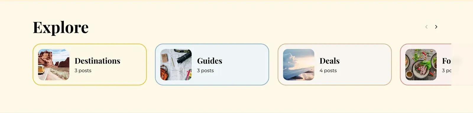 Explore tags: topic cards, each in its tag colour.